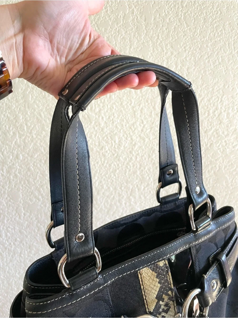COACH Vintage Y2K Hamptons Black Jacquard Python Stripe Carryall Tote Bag 10262